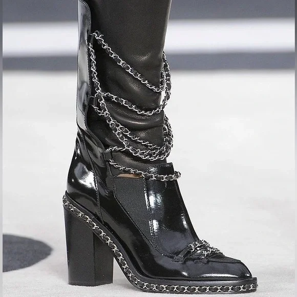 CHANEL Shoes Chanel Obsession Black Leather Chain Boots From Chanel Fall Winter 23 Runway Poshmark